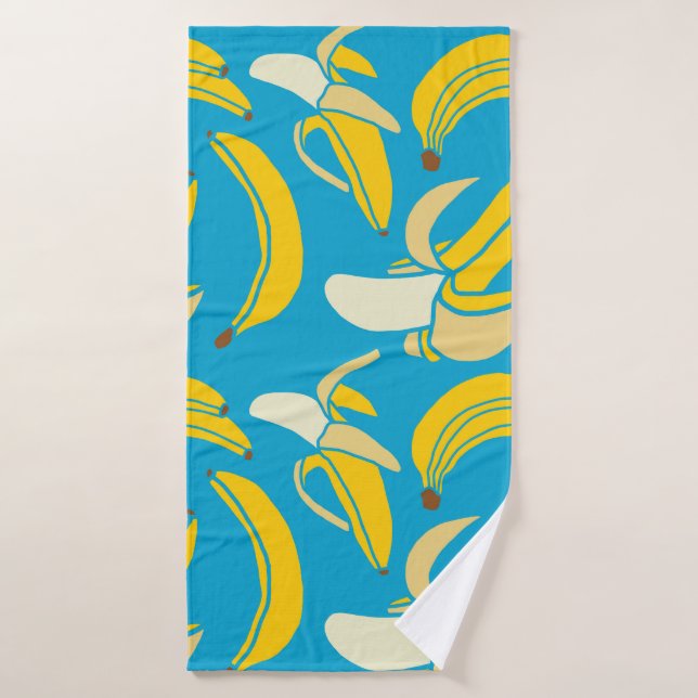 Bananas amarillas, patrón de fondo azul (Toalla de baño)