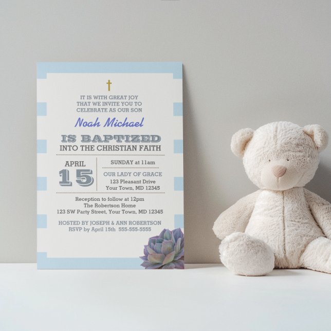 Banda azul y la invitación al bautismo de un niño  (Subido por el creador)