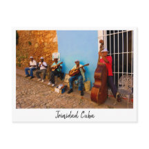 Banda callejera en Trinidad, postal en Cuba