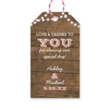 Banda de Barnwood Luces Boda rosa Gracias Etiqueta