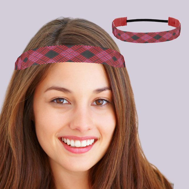 Banda de cabeza no delgada de Gingham Check en roj (Gingham Check Red and Black Non-Slip Headband)