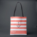 Banda De Coral Anclaje Náutico Personalizado Bolsa<br><div class="desc">Anuncio náutico sobre el fondo de coral vivo y franja blanca,  fiesta de novias personalizada en la bolsa. Personalice el texto,  el estilo de fuente,  el color y el tamaño. Las franjas que se muestran en los corales vivos se pueden personalizar según tu elección de color.</div>