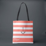 Banda De Coral Anclaje Náutico Personalizado Bolsa<br><div class="desc">Anuncio náutico sobre el fondo de coral vivo y franja blanca,  fiesta de novias personalizada en la bolsa. Personalice el texto,  el estilo de fuente,  el color y el tamaño. Las franjas que se muestran en los corales vivos se pueden personalizar según tu elección de color.</div>