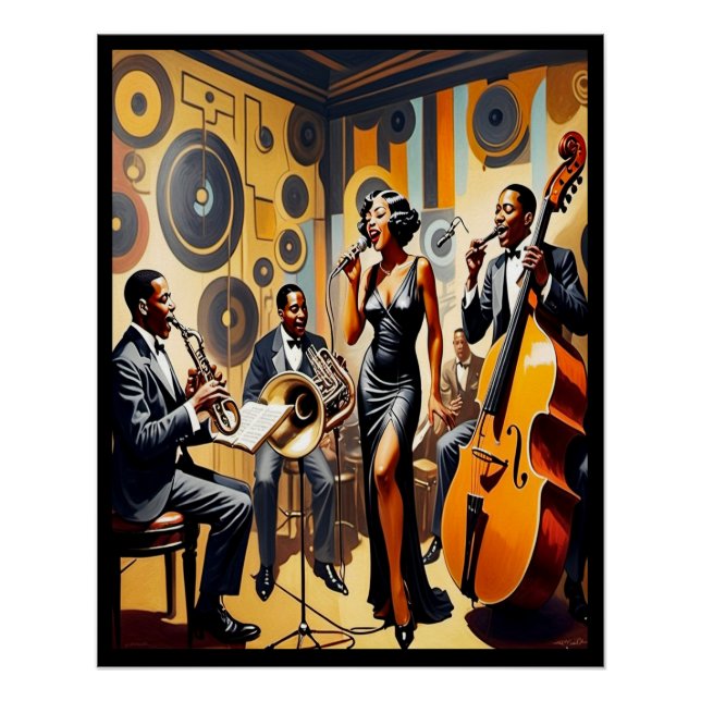 Banda de la edad de jazz Art Deco y Poster de cant (Anverso)