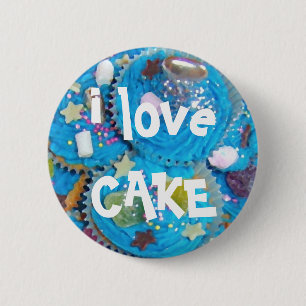 Banda del botón Blue Cupcakes 'I love CAKE'