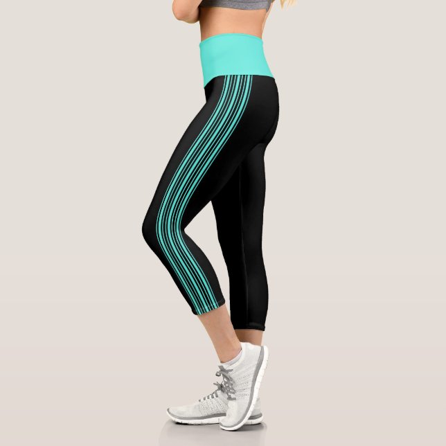 Banda delgada Negro y Aqua Yoga Pants Leggings (Izquierda)
