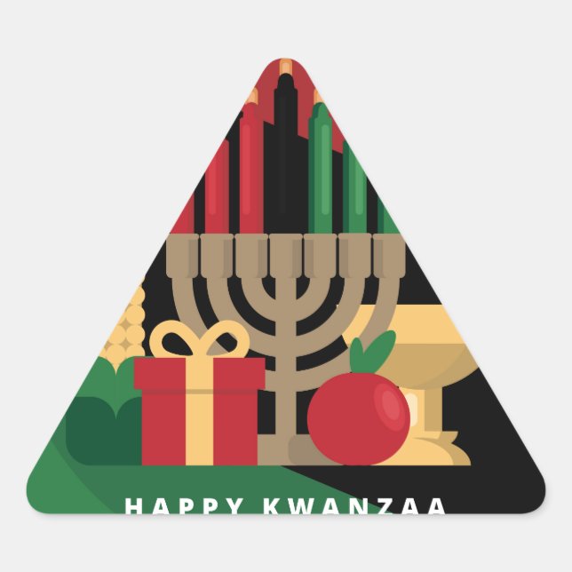 banda diagonal Happy Kwanzaa Triangle Pegatina (Anverso)