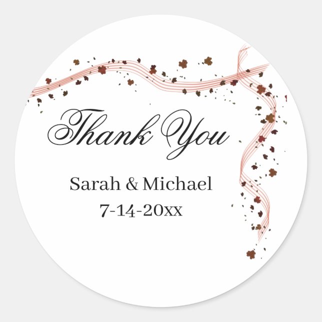 Banda dibujada a mano y flores Pegatinas de boda (Anverso)