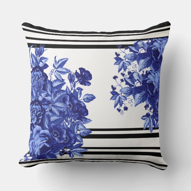 Banda floral azul almohada decorativa (Anverso)