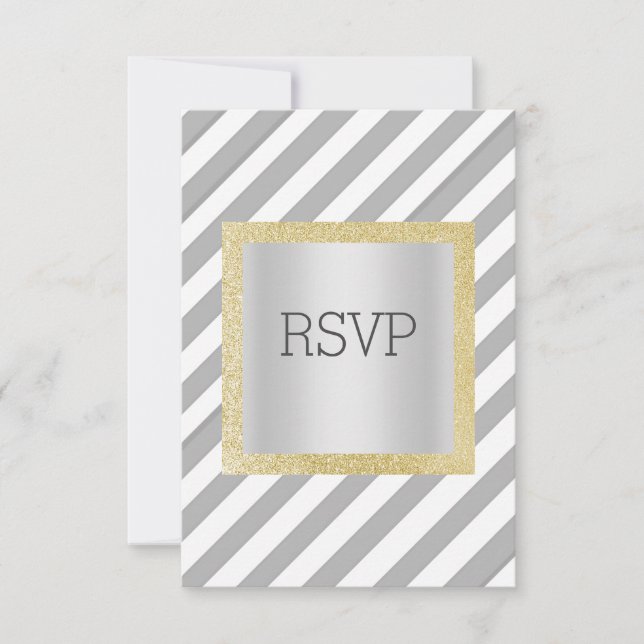 Banda gris con tarjeta de respuesta rsvp purpurina (Anverso)