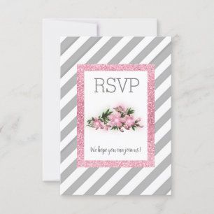 Banda gris con tarjeta rsvp de tira purpurina rosa