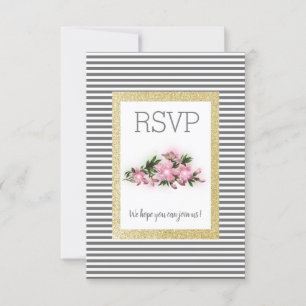 Banda gris con tarjeta rsvp floral purpurina dorad