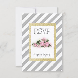 Banda gris con tarjeta rsvp floral purpurina dorad