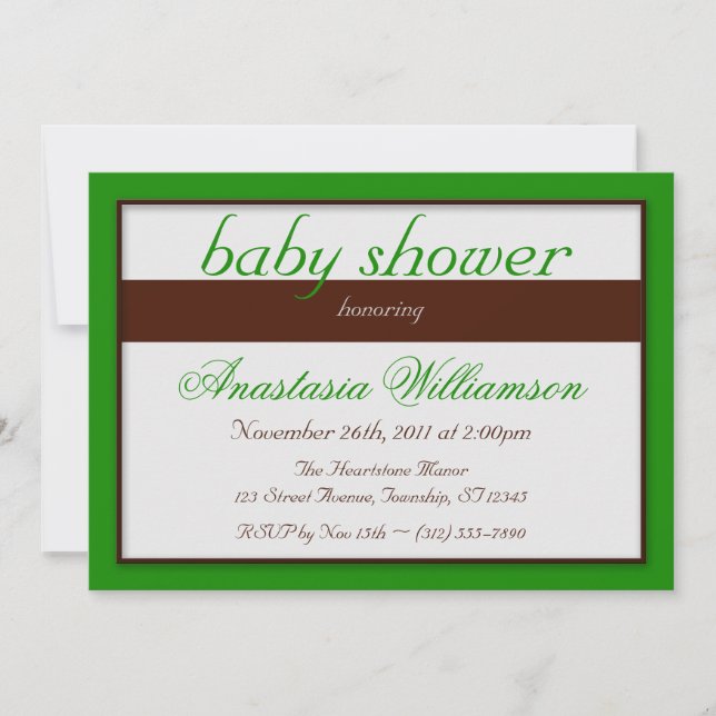Banda marrón Dark Green Baby Shower Invitaciones (Anverso)