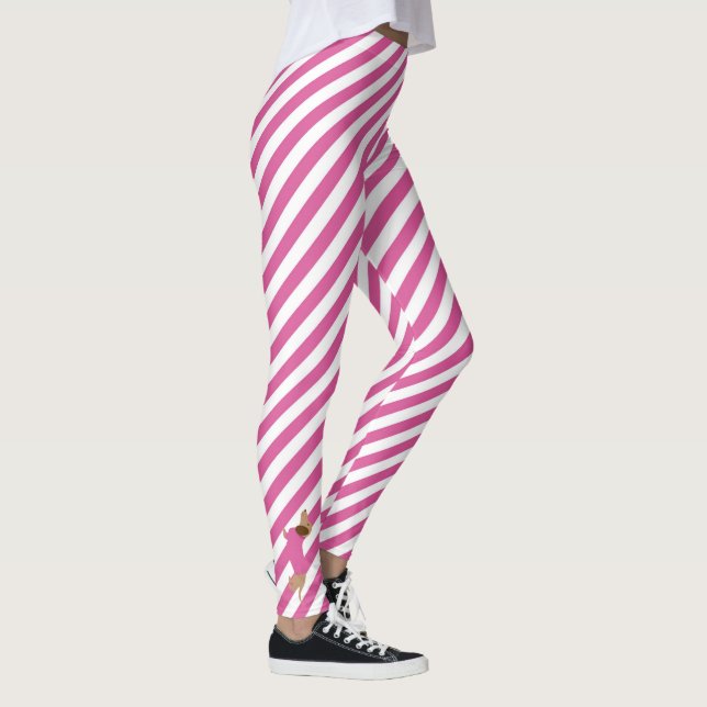 Banda rosa y blanca Dachshund Leggings (Derecha)