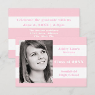 Banda rosa y blanca - Invitación de graduación 3x5
