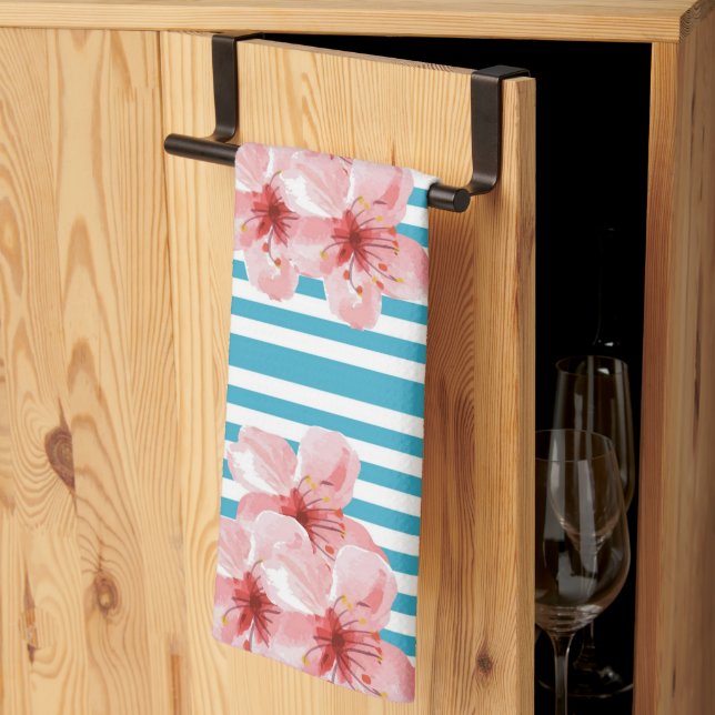 Banda turquesa Hibiscus Flower Kitchen Toalla (Pliegue de tercios)