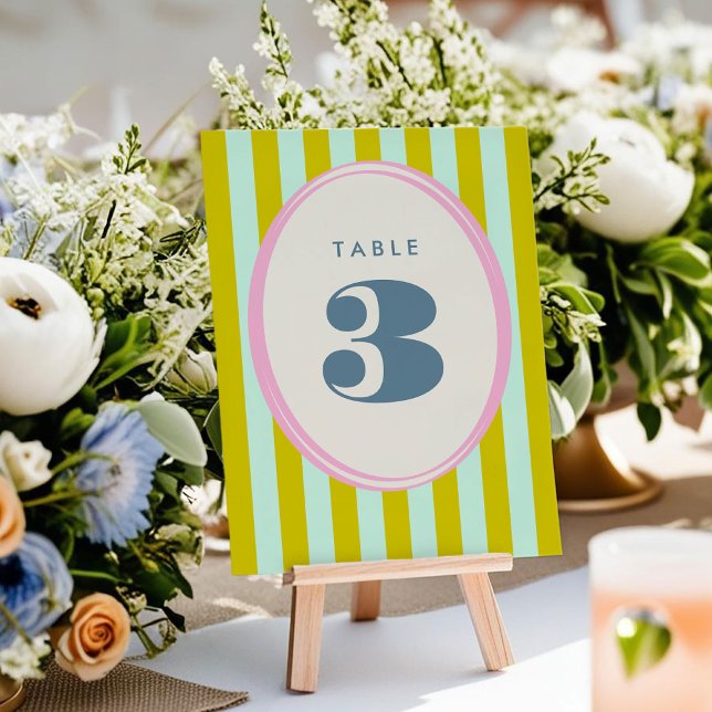 Banda verde y azul negrita número de tabla brillan (Green and Blue Stripe Bold Bright Wedding Table Number Cards)
