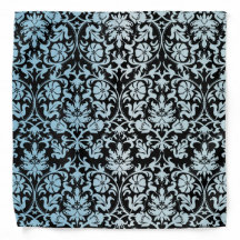 Aqua Blue Floral Damask en negro