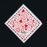 Bandana Banda del Día de San Valentín Corazón rojo y nombr<br><div class="desc">Dulce bandana del Día de San Valentín. Corazones rojos y mujeres bugs Personalizar con el nombre de sus mascotas</div>
