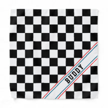 Bandana con nombre de perro a cuadros blancos y ne