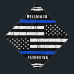 Bandana Delgada Línea Azul Personalizada Policía Perro Ban<br><div class="desc">Banda delgada de la Línea Azul - Bandera estadounidense con colores de la bandera de la policía, diseño angustiado . Personaliza con el nombre del perro de la policía. Este bandana personalizada de perro policía es perfecto para la policía y las familias de los agentes del orden y todos los...</div>