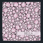 Bandana Diamante Rosa Gemstones Glam Mascota Fun<br><div class="desc">Patrón de Gemstone diamantino en color rosa sobre fondo negro con NOMBRE MASCOTA personalizado en negro. Texto fácil de personalizar,  color de texto. ¡Genial para CUALQUIER Mascota de Glam! Moderno,  Mascota de lujo,  Divertido. Mezcla y Coincide con colecciones de Mascotas/amantes de mascotas completas por TMCdesign.</div>