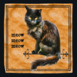 Bandana Fotografía de Mascota Gato Negro de Halloween | Na<br><div class="desc">El texto, "meow meow meow", a la izquierda tiene una plantilla de texto; de modo que puede cambiar el texto opcionalmente a sus propias palabras, nombre, iniciales o monograma. Este tema de Halloween usa la fotografía mascota de un gato negro con resaltados naranjas, ojos amarillos y un fondo de naranja-grunge...</div>
