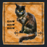 Bandana Fotografía de Mascota Gato Negro de Halloween | Na<br><div class="desc">El texto, "meow meow meow", a la izquierda tiene una plantilla de texto; de modo que puede cambiar el texto opcionalmente a sus propias palabras, nombre, iniciales o monograma. Este tema de Halloween usa la fotografía mascota de un gato negro con resaltados naranjas, ojos amarillos y un fondo de naranja-grunge...</div>