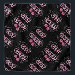 Bandana ¿Funciona con gatos? en rosa y negro<br><div class="desc">¡Una buena manera de expresar que eres una persona gata! Disponible en azul y rosa con huellas de pata,  pescado en línea de pesca todo con acentos negros. ¡Perfecto para el amante de los gatos en tu vida!</div>
