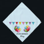 Bandana Globos de cumpleaños coloridos - es mi cumpleaños<br><div class="desc">El original ilustracion personalizado de Destei de globos de cumpleaños coloridos, incluyendo los colores rojo, verde, rosa, amarillo, azul y morado. También hay un colorido cartel encima de los globos. El color de fondo es azul claro. Un área de texto personalizable dice: "¡Es mi cumpleaños!" mientras que en otra hay...</div>