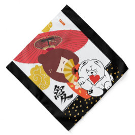 Bandana KOKESHI LOVE  Chow dog furoshiki valentine