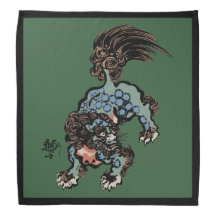 León Shi chino vintage sobre verde cazador
