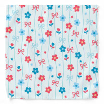 Lindo Patrón Floral Azul Rojo y Lazo Lazo Patrióti