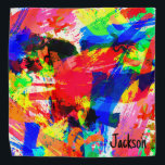 Bandana Mascota personalizado de color abstracto colorido<br><div class="desc">Un trabajo en expresionismo abstracto, este diseño fue creado usando una paleta acuarela con colores brillantes, estimulantes... y está personalizado con el nombre de su mascota. Se puede personalizar el texto del nombre editando el estilo de fuente, el tamaño o el color. ¡Este patrón de arte atrevido, moderno, se verá...</div>