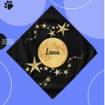 Bandana Mascota personalizado de Moon Luna Gold Stars<br><div class="desc">Black & Gold Moon Luna y Stars Mascota Personalizado Neckwear Bandana presenta una luna llena/luna con estrellas de oro sobre un fondo negro que imita el cielo nocturno. Personaliza con tu nombre de mascota. Esta bandana mascota trabaja para un perro, gato, conejo u otro mascota. Puede personalizarlo cambiando o agregando...</div>
