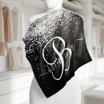 Bandana Monograma de espuma negra Purpurina plateado perso<br><div class="desc">Personalice fácilmente este elegante diseño de bandana de moda con un purpurina brillante de plata de bonito sobre un fondo metálico negro cepillado.</div>