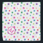 Bandana Monograma de pinturas de animales coloridas<br><div class="desc">Muestra cuánto amas a los animales con este tierno y colorido bandana con patas. También se ve impresionante con un fondo negro. ¡Apuesto a que su mascota lucirá adorable viéndolo!</div>