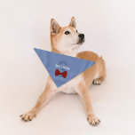 Bandana Monograma Mascota Cute Bow Tie Nombre Perro Azul<br><div class="desc">Tu monograma y nombre sobre un lienzo azul, terminado con una linda corbata de arco rojo profundo. Rellene la plantilla para agregar el nombre de su mascota o quite la opción de nombre por completo, según lo que prefiera. Se puede cambiar el color de fondo utilizando el menú de edición....</div>