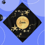 Bandana Moon Luna Gold Stars cama Mascota personalizada<br><div class="desc">Black & Gold Moon Luna y Stars Mascota Personalizado Neckwear Bandana presenta una luna llena/luna con estrellas de oro sobre un fondo negro que imita el cielo nocturno. Personaliza con tu nombre de mascota. Esta bandana mascota trabaja para un perro, gato, conejo u otro mascota. Puede personalizarlo cambiando o agregando...</div>