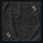 Bandana Nombre del Mascota del personalizado Guión Botánic<br><div class="desc">Nombre del Mascota personalizado Banda de guion dorado botánico negro con un nombre de monograma y guión.</div>