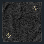 Bandana Nombre del Mascota del personalizado Guión Botánic<br><div class="desc">Nombre del Mascota personalizado Banda de guion dorado botánico negro con un nombre de monograma y guión.</div>