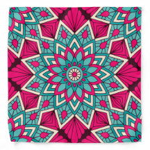 Patrón de mandala floral rosa y turquesa