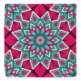 Bandana Patrón de mandala floral rosa y turquesa