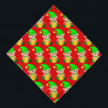 Bandana Patrón elf de Navidades cortos en rojo<br><div class="desc">Navidades elf vestidos con un patrón verde sobre fondo rojo. El texto de Milo se puede personalizar.</div>
