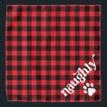 Bandana Perro de Navidades traviesos de Flannel Rojo Retro<br><div class="desc">Este bandana presenta un estilo rústico rojo y un divertido tipo de letra retro con la mitad "traviesa" de travieso y agradable. Hace que los Navidades perfectos vendan para tu perro o gato.</div>