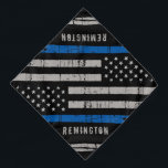 Bandana Perro de policía delgado de la línea azul<br><div class="desc">Thin Blue Line Bandana - Bandera estadounidense con colores de bandera policial, diseño angustiado. Personaliza el nombre del perro de la policía. Este bandana personalizada de perro policía es perfecto para la policía y las familias de las fuerzas del orden y todos los que los apoyan . DERECHOS RESERVADOS ©...</div>