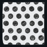 Bandana Polka artesanal puntos Moda blanca negra diversión<br><div class="desc">Puntos de Polka Artista en negro sobre fondo blanco con el personalizado INITIAL en blanco. Texto fácil de personalizar, color de texto, fuente. Genial para CUALQUIER Mascota, Moda de piel de bebé, Mascota a la par con Padre. Moderno, Anticuado, Divertido. Mezcla y combina Mascota entero / Año Nuevo / Recaudación...</div>