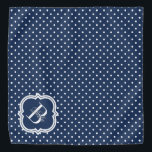 Bandana Punto polka de la marina con monograma blanco<br><div class="desc">Diseño de bandana en monograma muy cuidado. Punto Polka con motivos elegantes de monograma. ¡Un accesorio maravilloso para tu mascota!  ¿Quieres un color diferente? Haga clic en el botón de personalización y haga clic para personalizar más el color de fondo.</div>