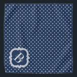 Bandana Punto polka de la marina con monograma blanco<br><div class="desc">Diseño de bandana en monograma muy cuidado. Punto Polka con motivos elegantes de monograma. ¡Un accesorio maravilloso para tu mascota!  ¿Quieres un color diferente? Haga clic en el botón de personalización y haga clic para personalizar más el color de fondo.</div>
